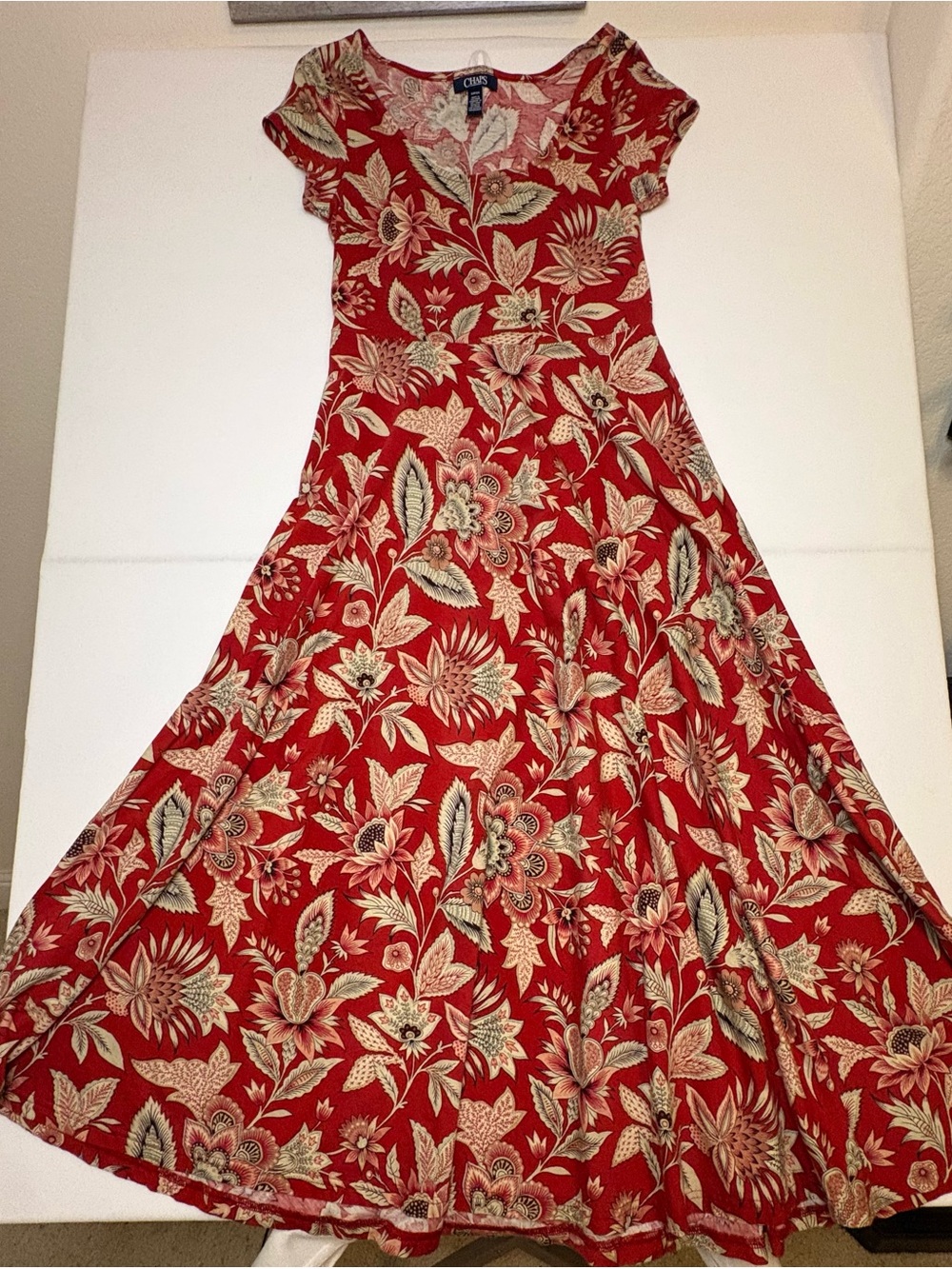 Chaps Red Floral Fit-and-Flare Maxi Dress